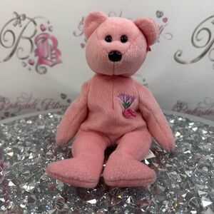 TY beanie babies mum plush bear floral light Pink Embroidered Plush Bear